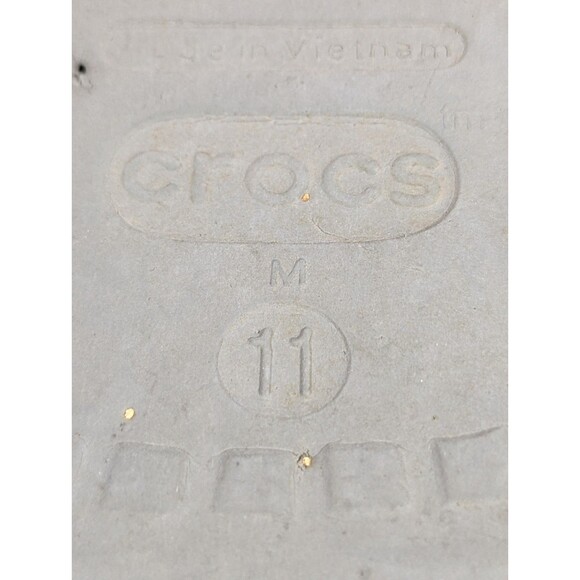 Crocs Flip Flop Sandals Mens 11 Gray Neon Green Slip On Thongs Waterproof Logo - Picture 13 of 13